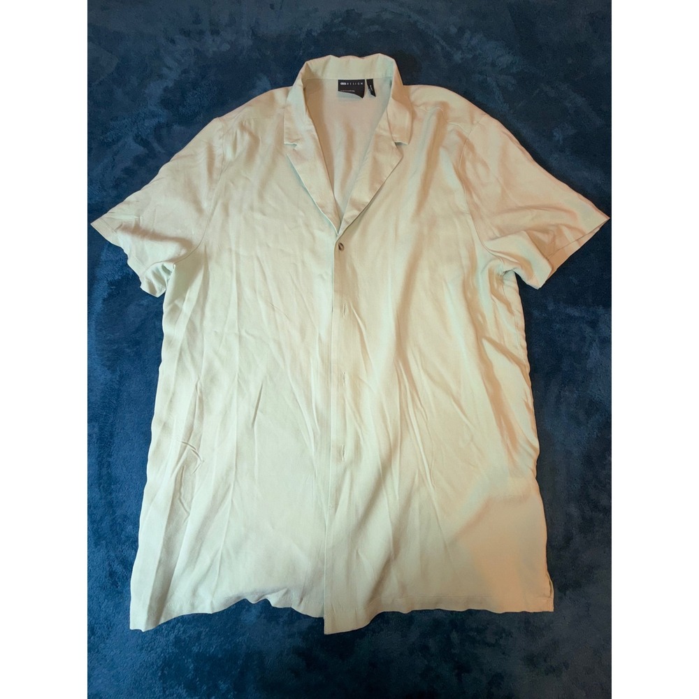 ASOS DESIGN Mens Mint Green Short Sleeve Camp Collar Button Down Shirt S Tall
